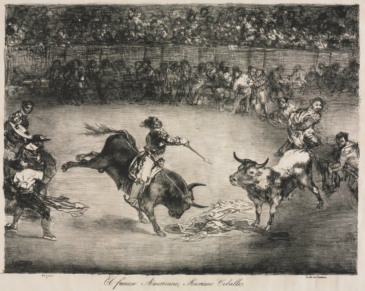 De Stieren van Bordeaux: De Beroemde Amerikaan, Mariano Ceballos door Francisco de Goya
