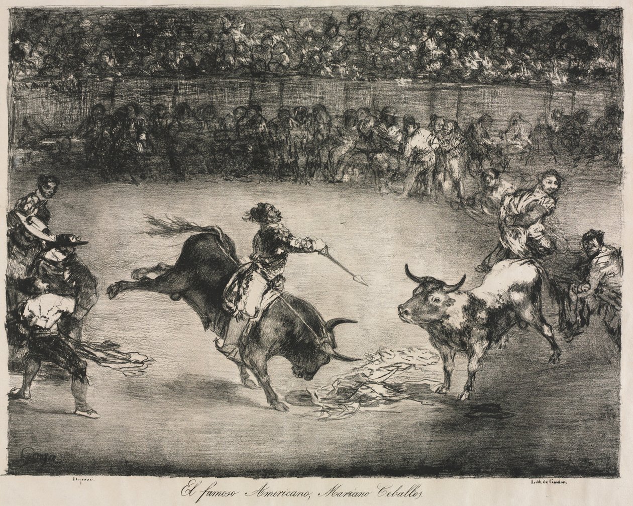 De Stieren van Bordeaux: De Beroemde Amerikaan, Mariano Ceballos door Francisco de Goya