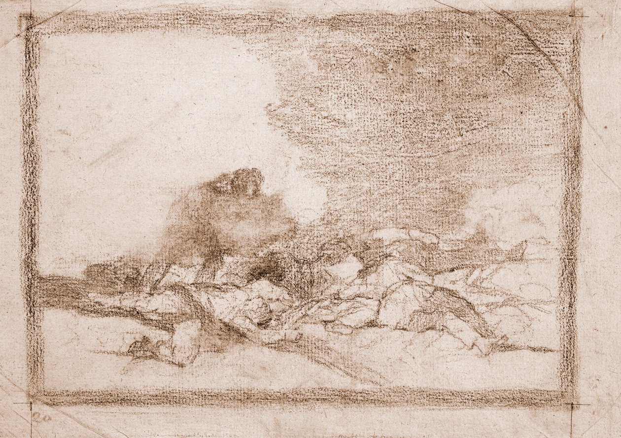 De rampen van de oorlog: Daarom ben je geboren (voorbereidende tekening) door Francisco de Goya