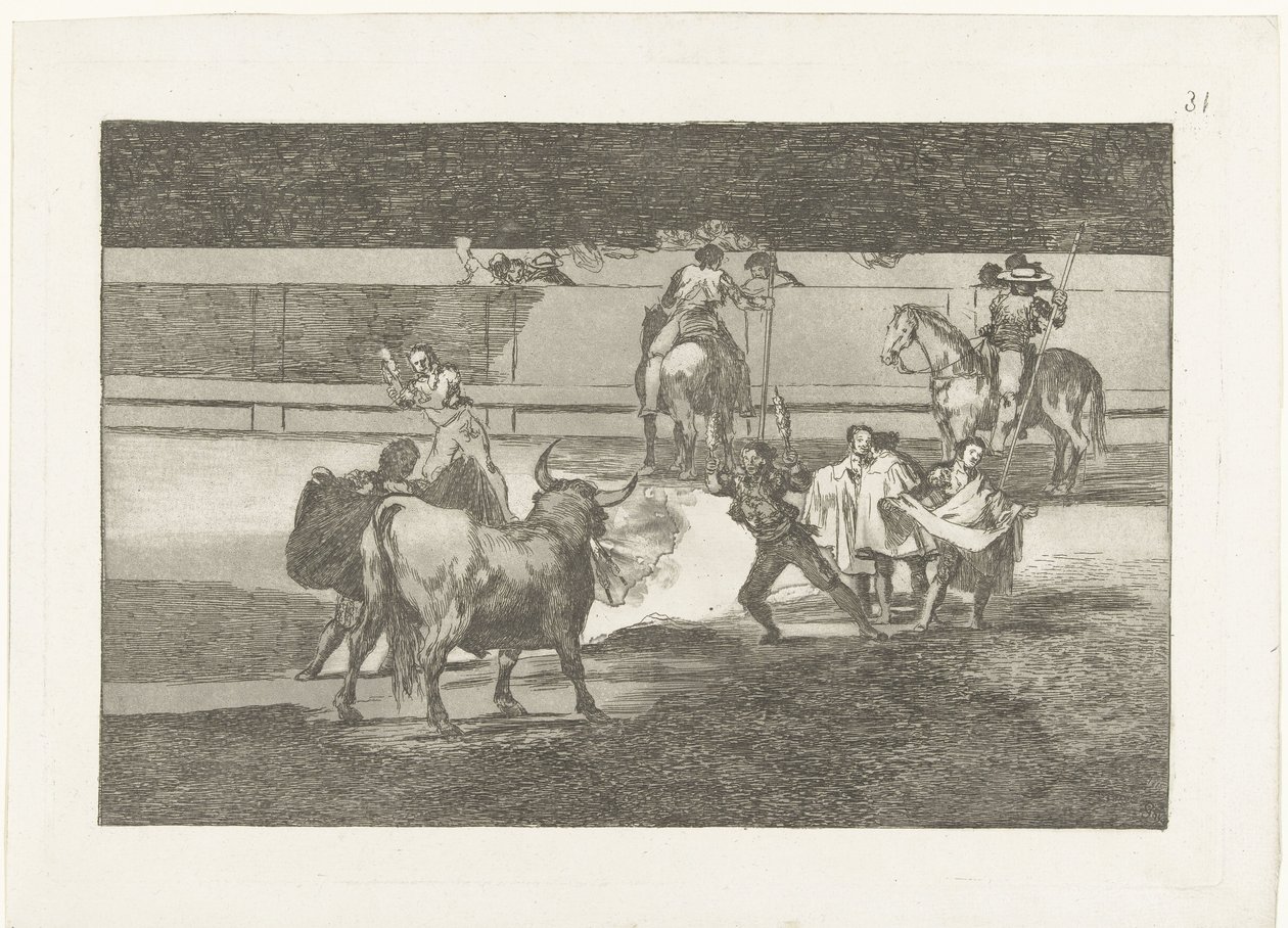 Torero met brandende banderillas door Francisco de Goya