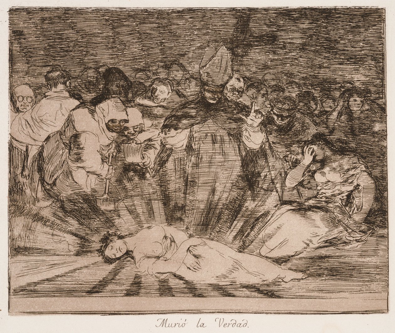 Truth has Died (De waarheid is gestorven) uit de serie Los desastres de la guerra door Francisco de Goya