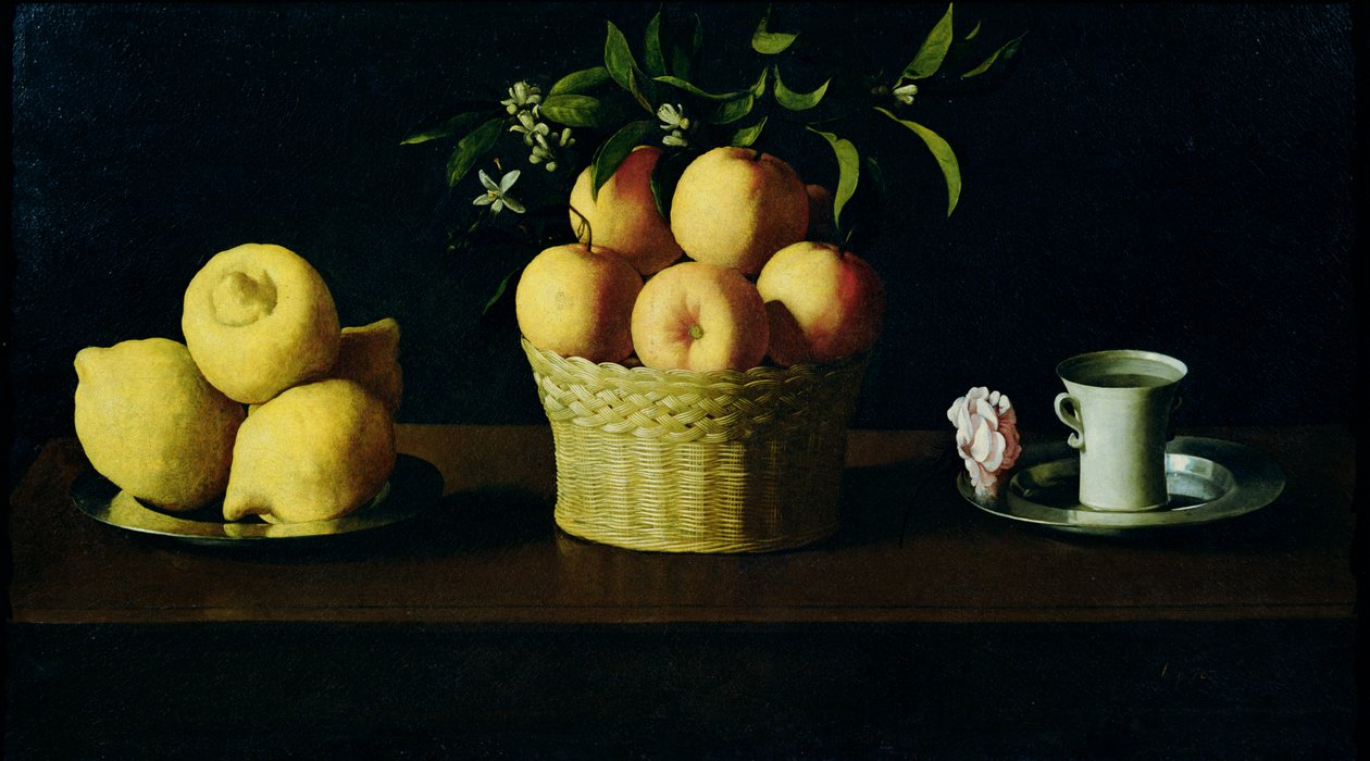 Stilleven met citroenen, sinaasappels en een roos door Francisco de Zurbaran