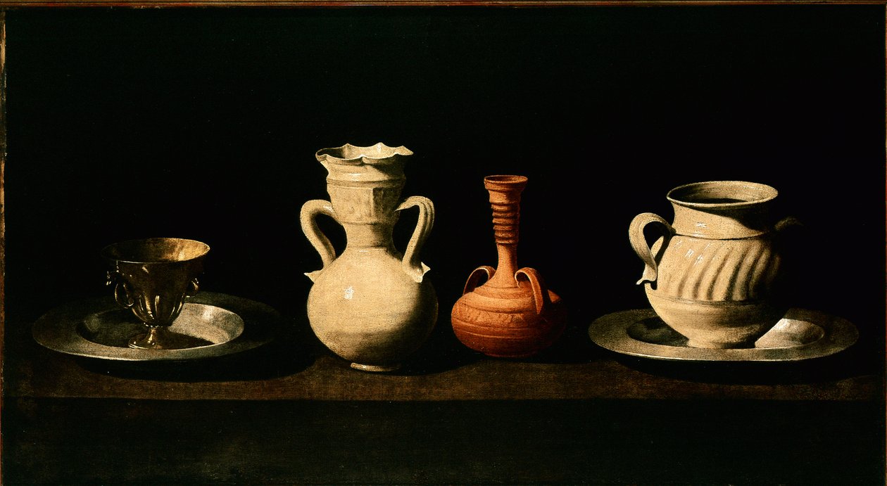 Stilleven met kruiken en potten. Schilderij door Francisco de Zurbarán door Francisco de Zurbaran