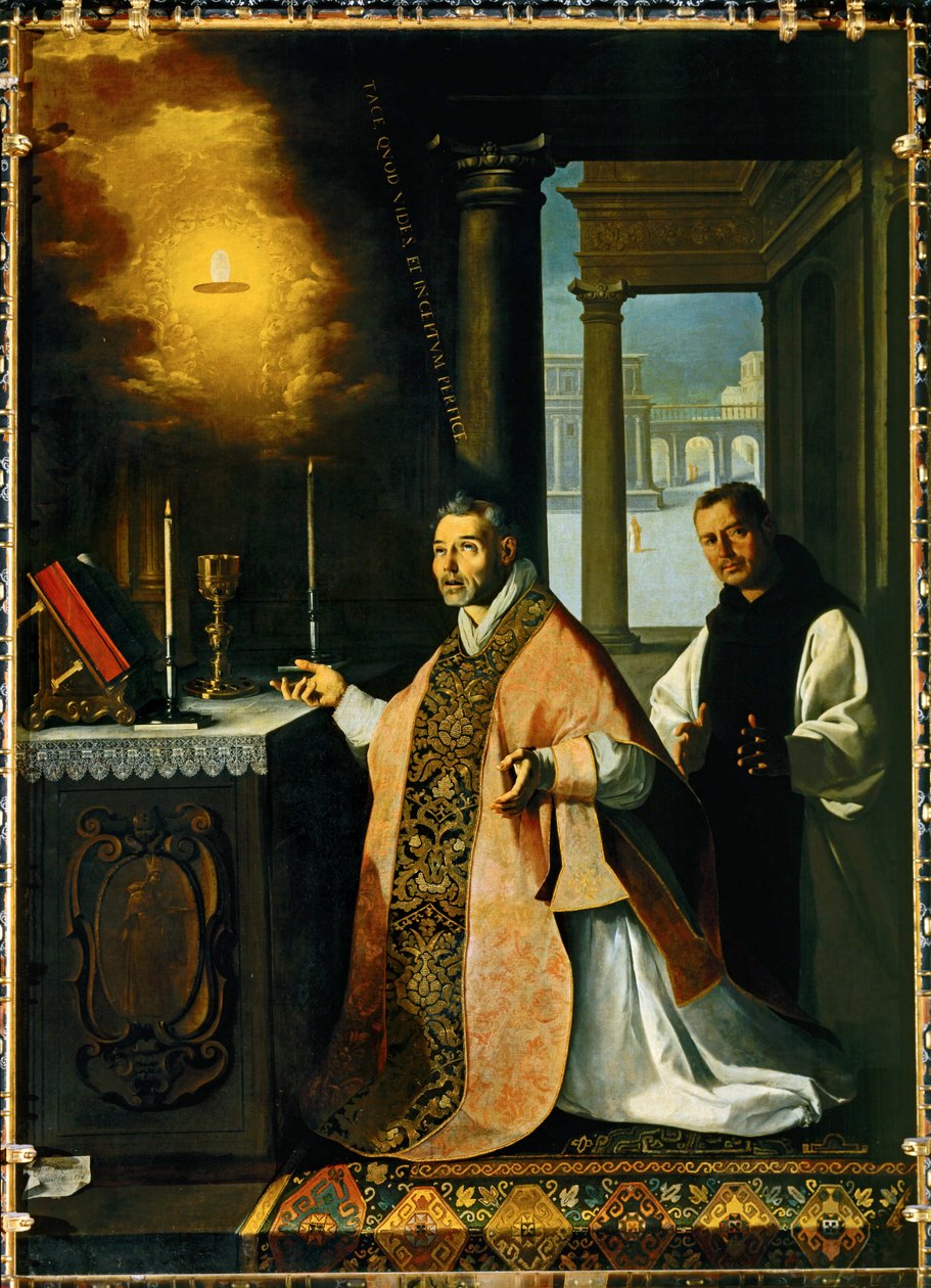 De priester Cabanuelas van Toledo viert de Heilige Mis in 1420 ... (schilderij op doek) door Francisco de Zurbaran