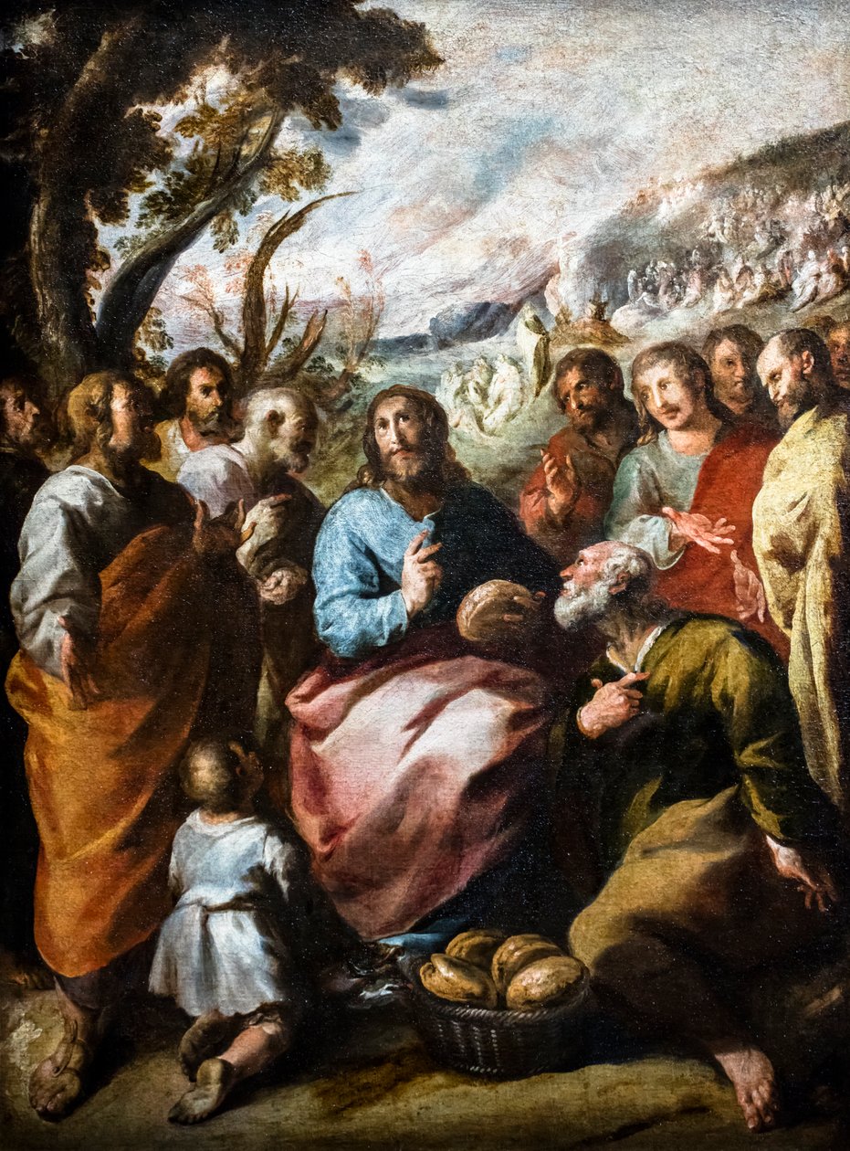 De vermenigvuldiging van de broden (olieverf op doek) door Francisco de the Elder Herrera