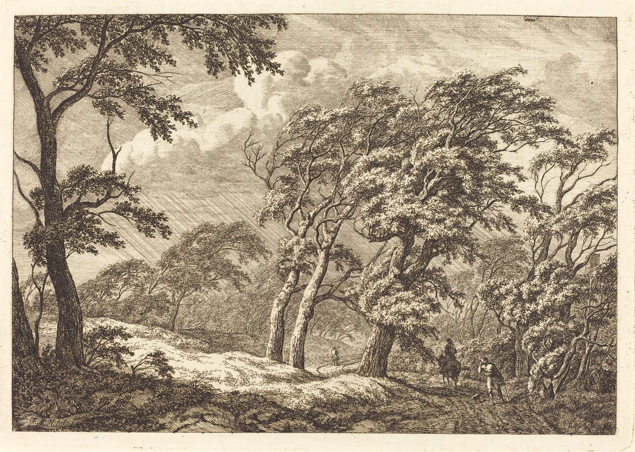 Reizigers op een Bosweg in een Storm door Franciscus A. Milatz