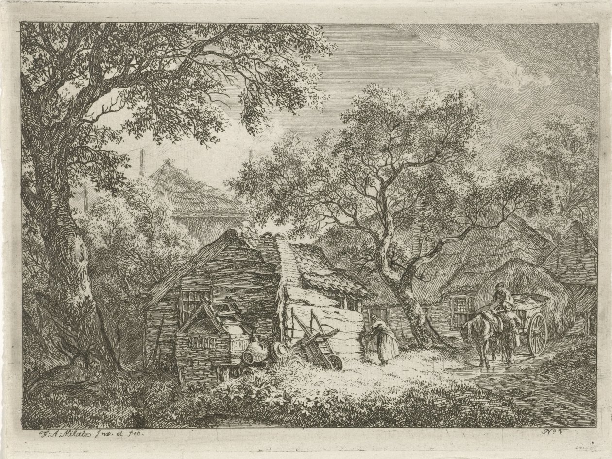 Boerderij omgeven door bomen door Franciscus Andreas Milatz