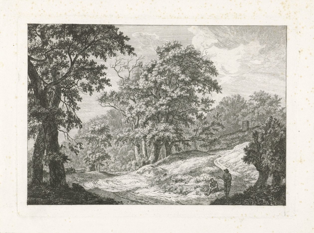 Landschap met twee figuren naast de weg door Franciscus Andreas Milatz
