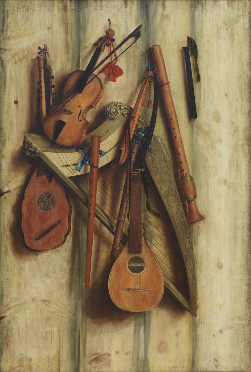Schermverdeling met muziekinstrumenten. Trompe l