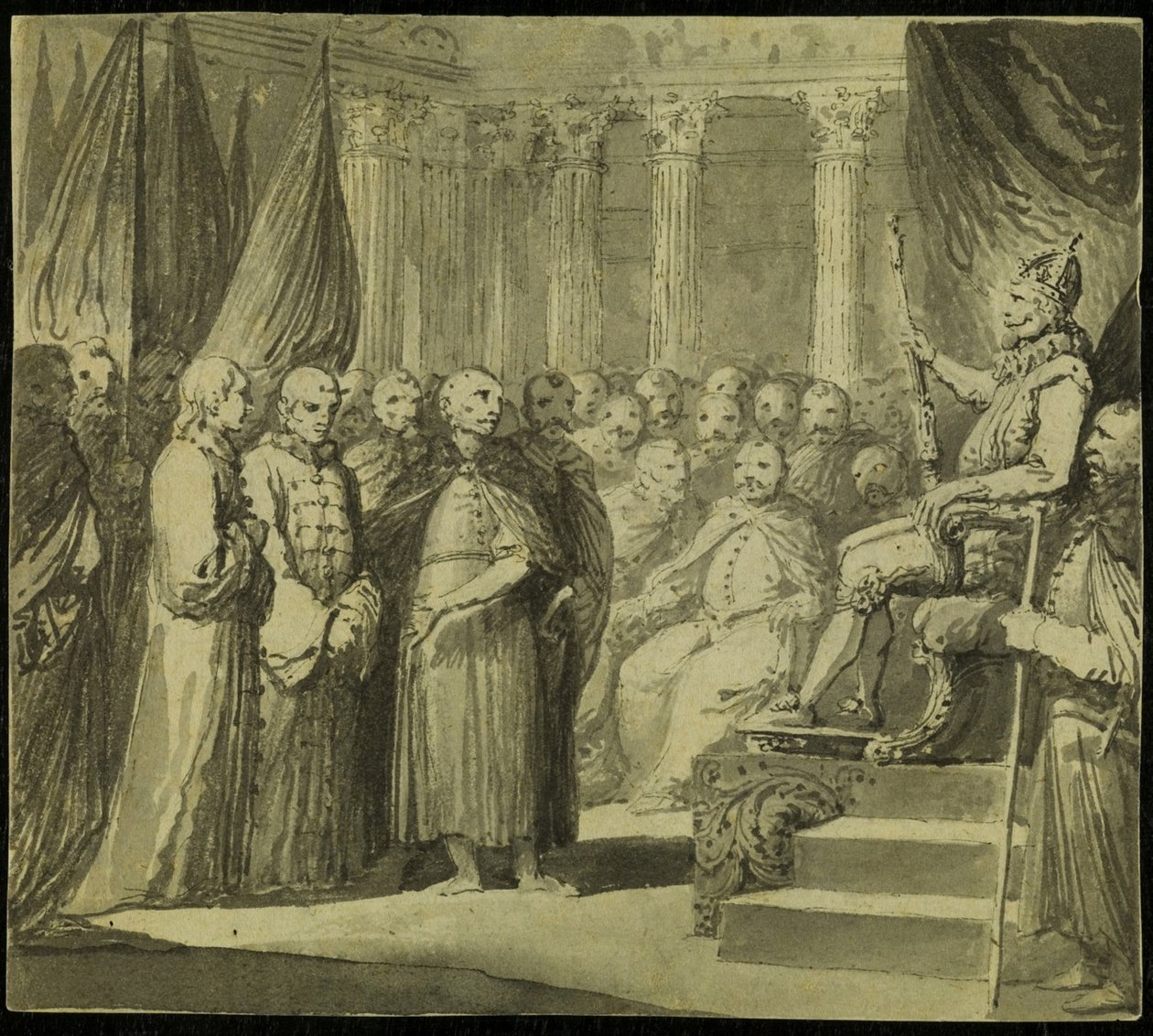 Tsaar Vasili IV Ivanovich Shuisky voor koning Sigismund III Vasa door Franciszek Smuglewicz