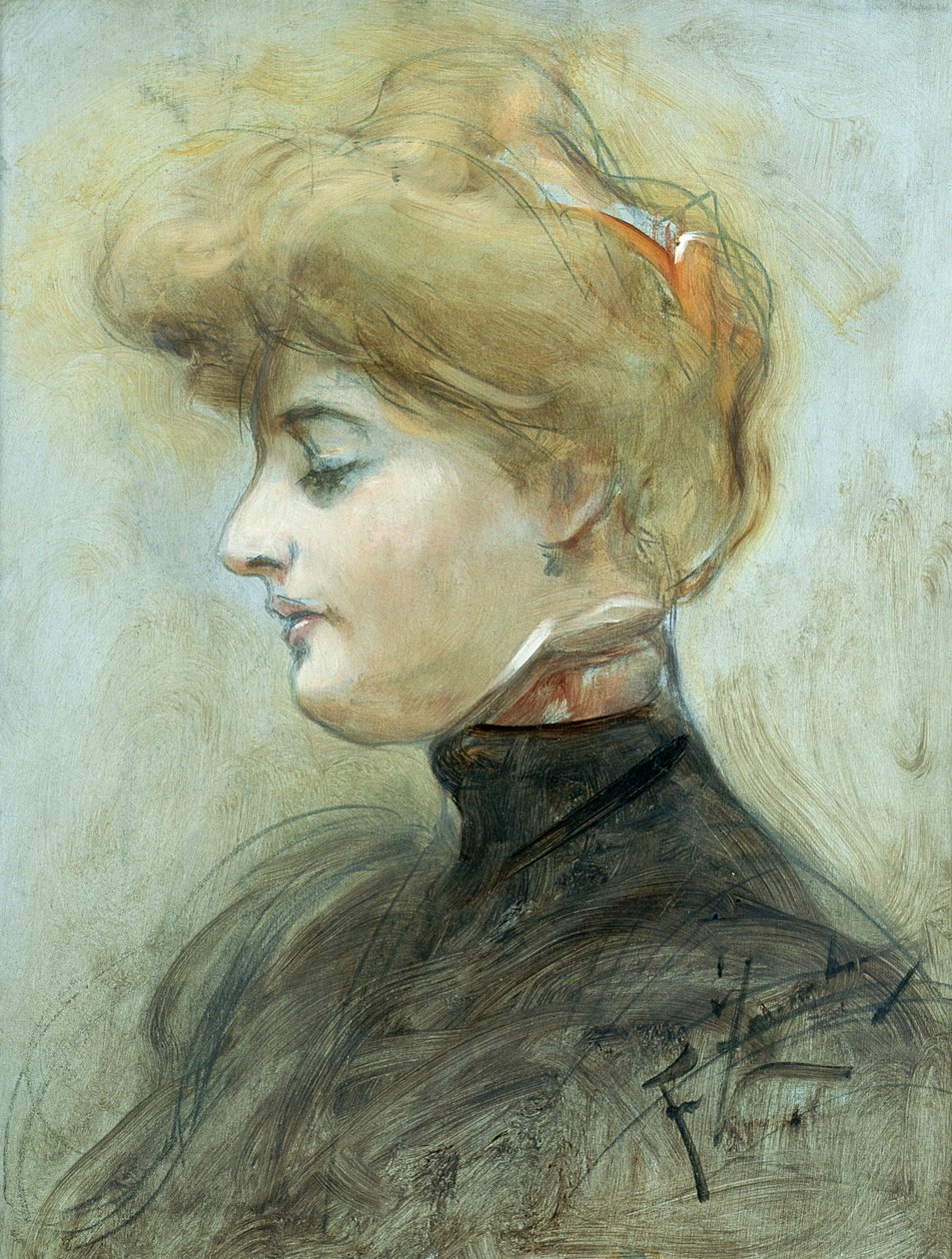 Hoofd van een blonde vrouw, ca. 1895 door Franciszek Zmurko