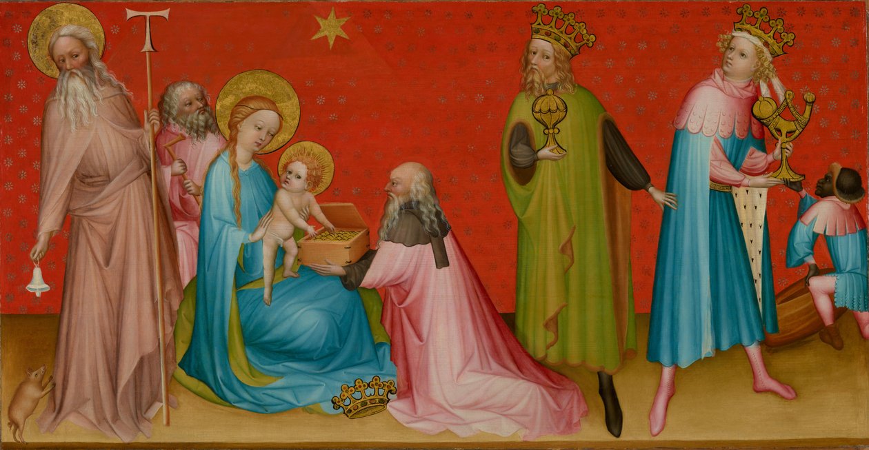 De aanbidding van de Wijzen met de Heilige Antonius Abt door Franco Flemish Master