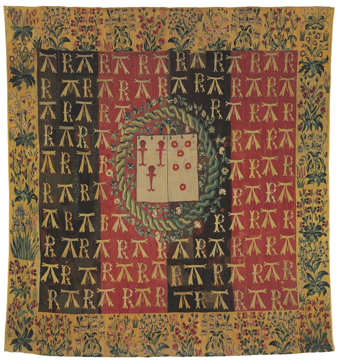 Wapenschild mille-fleurs wandtapijt met de wapens van Robert Chabot en Antoinette d