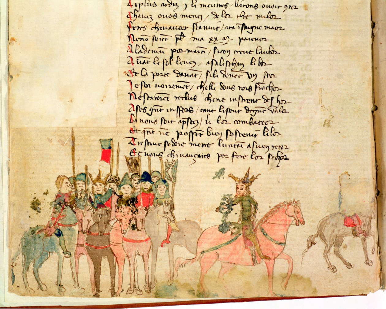 Ms Est 27 W 8.17 f.1v Attila de Hun (ca.406-453) en zijn leger te paard, uit De Oorlog van Attila door Nicola da Casola door Franco Italian School