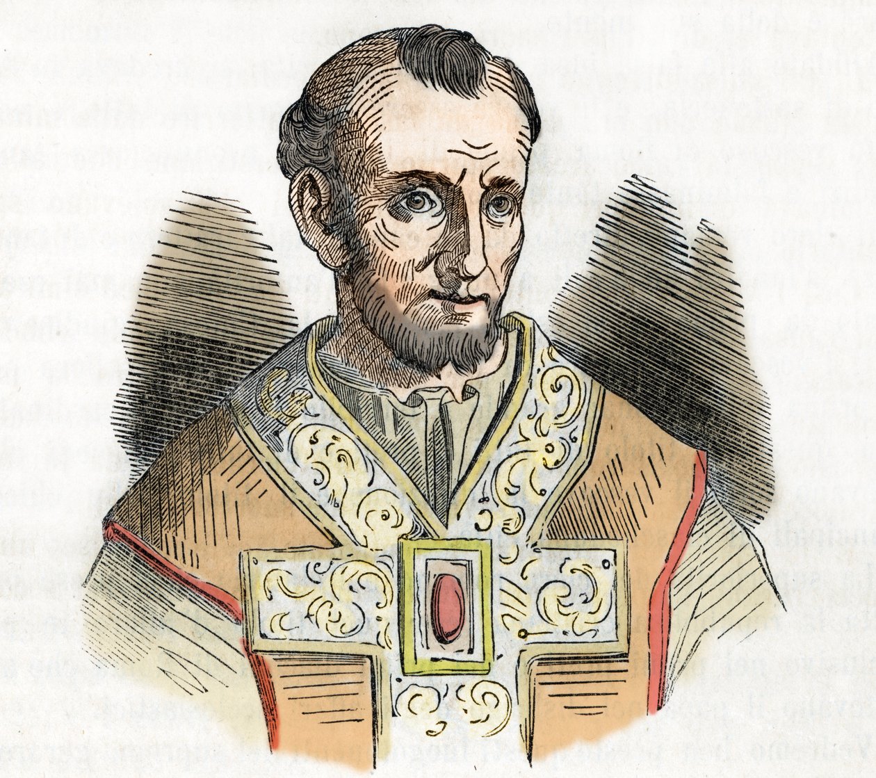 Middeleeuwen: voorstelling van paus Nicolaas I de Grote, tekening uit 