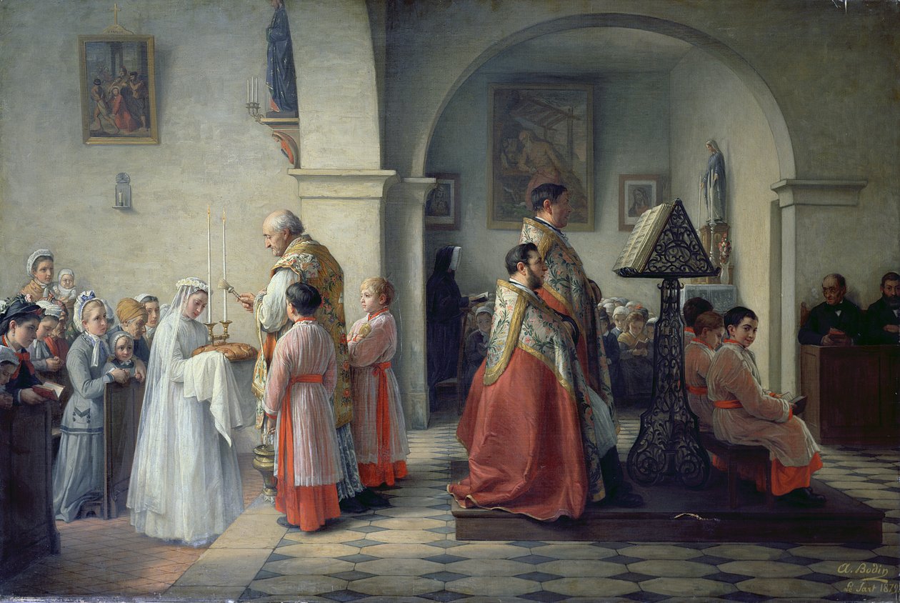 Het zegenen van het brood, 1879 door Francois Archange Joseph Bodin