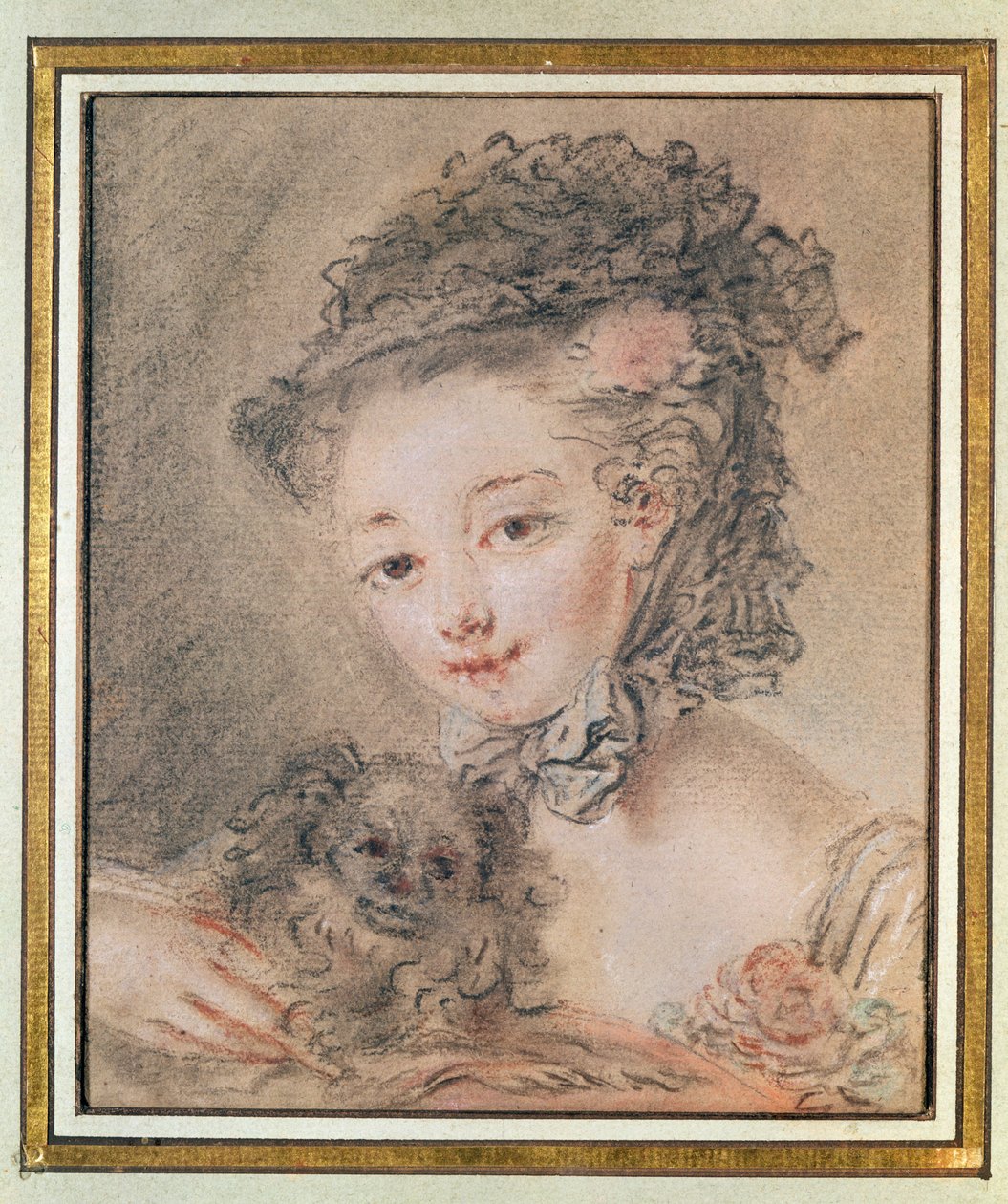 Jong meisje met een kleine hond door François Boucher