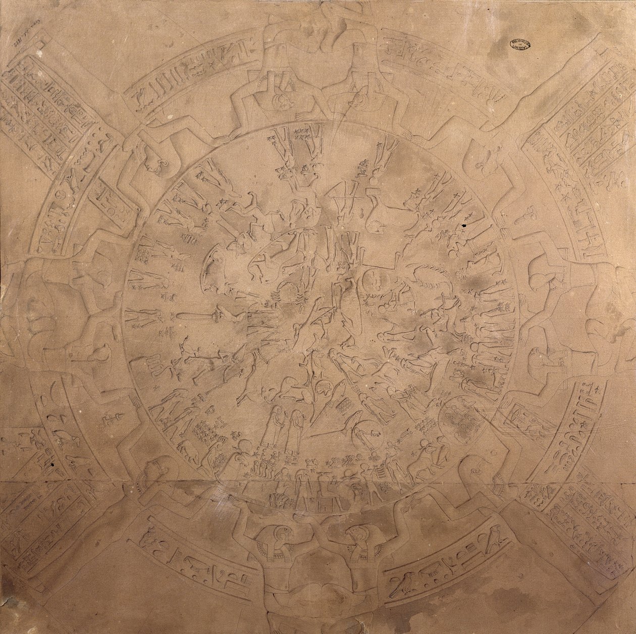 Astrologisch planisfeer van de dierenriem van Denderah, van het plafond van de kapel in de Tempel van Hathor, Denderah, Egypte, 1822 door Francois Chretien Gau