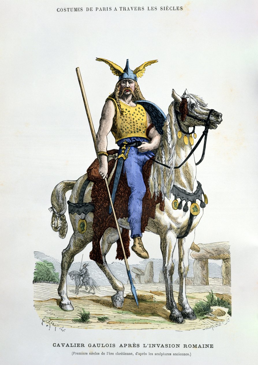 Een Gallische krijger na de invasie van Rome, illustratie uit 