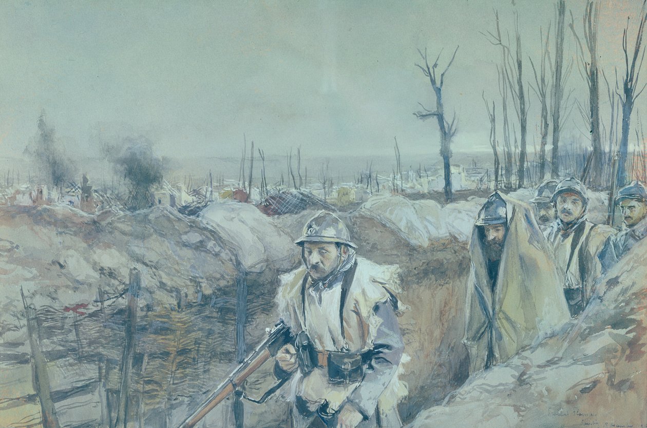 Een Loopgraaf in Artois, 1915-16 door Francois Flameng