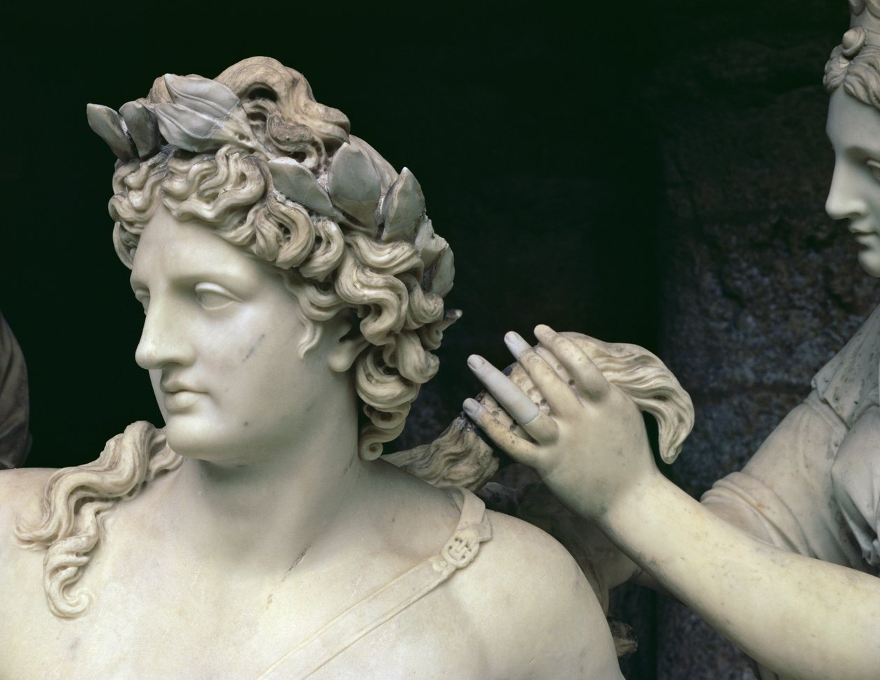 Apollo Verzorgd door de Nimfen, detail van het hoofd van Apollo, bedoeld voor de Grot van Thetis, uitgevoerd met de hulp van Thomas Regnaudin door Francois Girardon