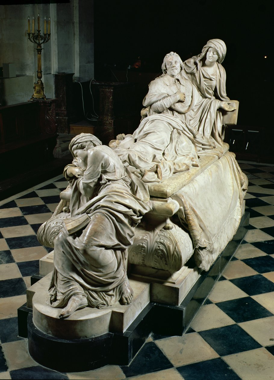 Grafmonument voor Armand-Jean du Plessis, Kardinaal Richelieu, die de kardinaal uitbeeldt stervend in de armen van Vroomheid, een huilend standbeeld van Christelijke Doctrine aan zijn voeten door Francois Girardon