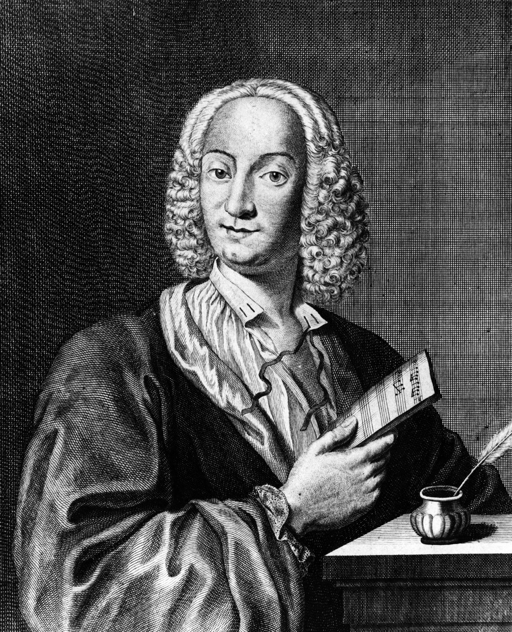 Portret van Vivaldi met een muziekblad, 1725 door Francois Morellon la Cave
