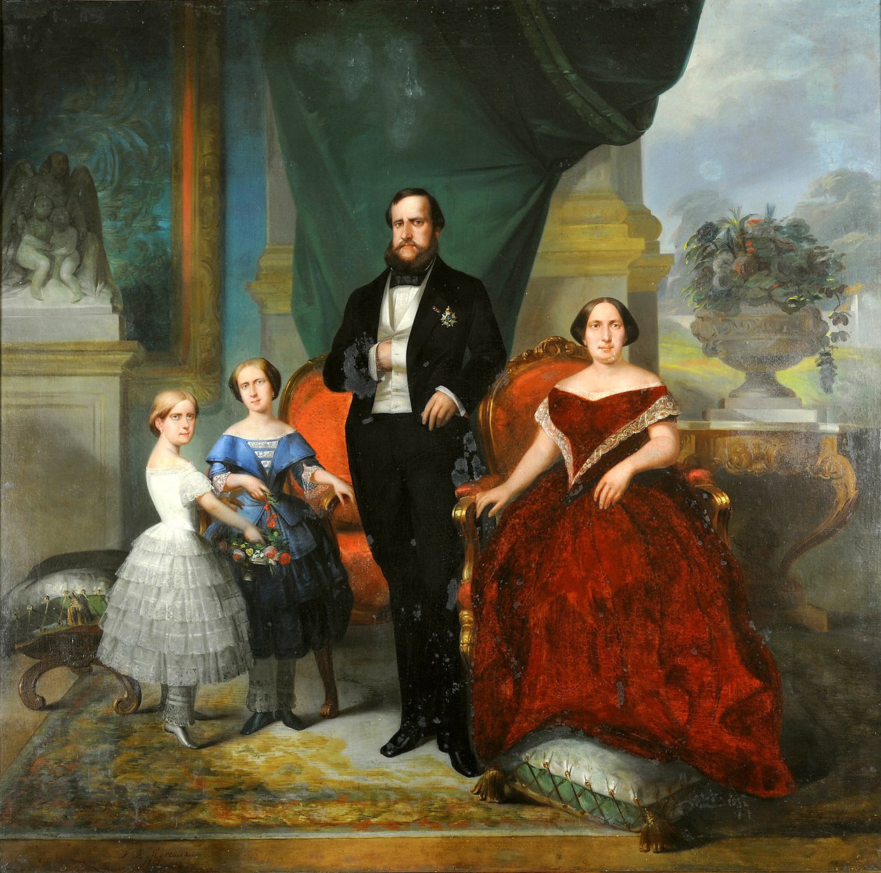 Keizerlijke familie - Keizer Pedro II, zijn vrouw Teresa Cristina, en hun dochters, prinsessen Isabel en Leopoldina door Francois-Rene Moreau