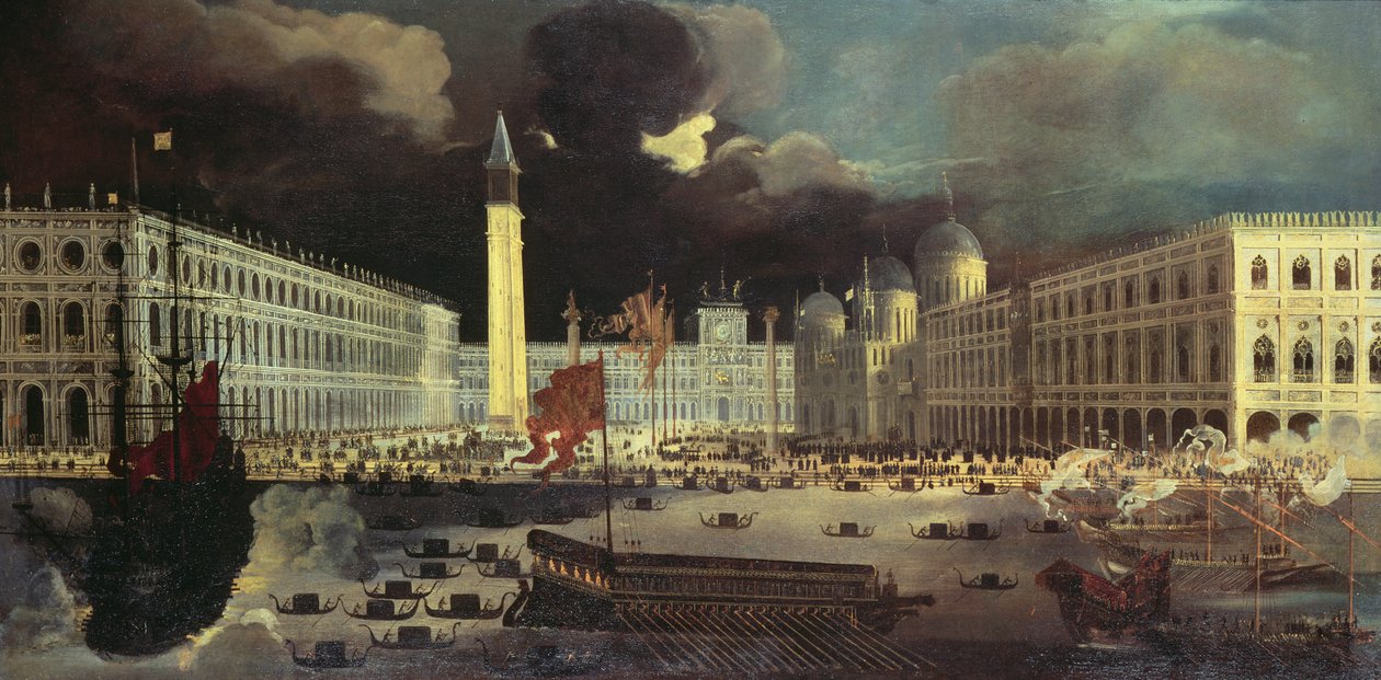 Een Denkbeeldig Uitzicht op San Marco vanaf het Bacino op Hemelvaartsdag door Francois de Nome