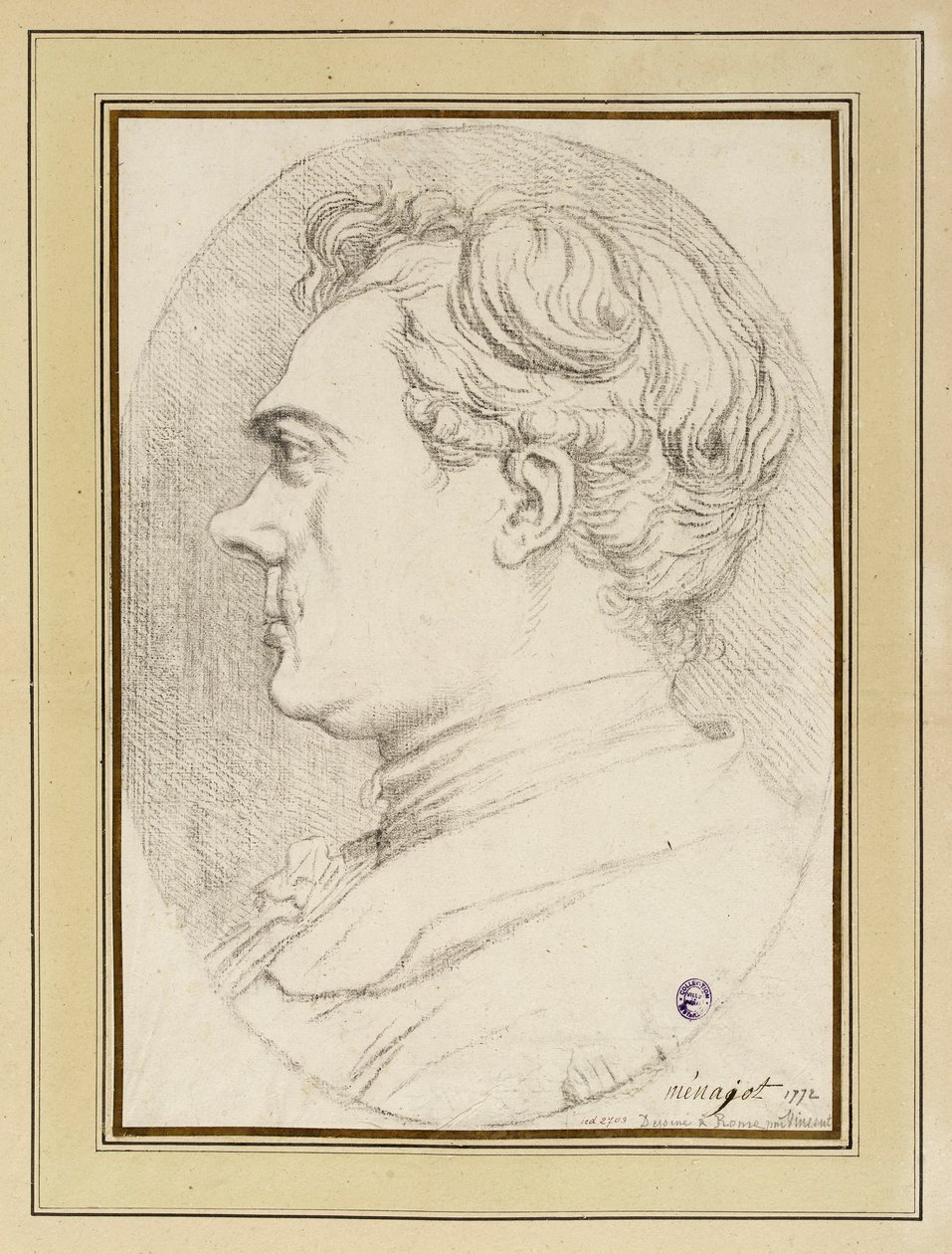 Karikatuurportret van de schilder Ménageot, Rome 1772 door François-André Vincent