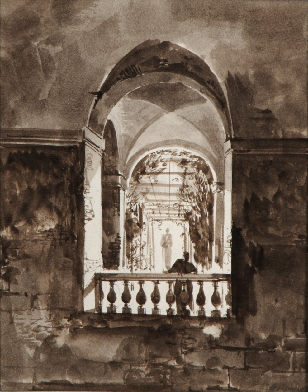 Figuur op een balkon door Francois-Marius Granet