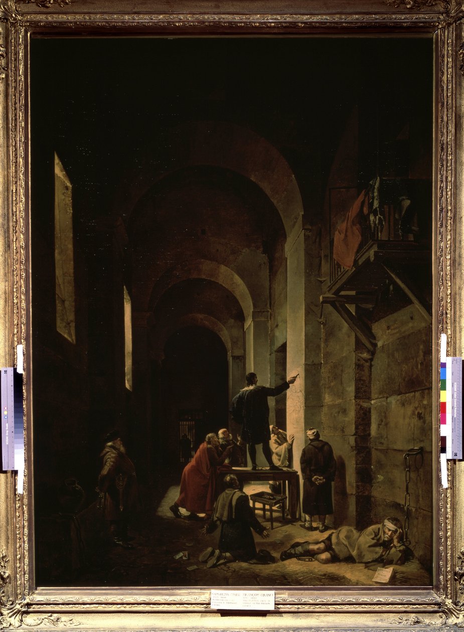 De schilder Jacques Stella in de gevangenis door Francois Marius Granet