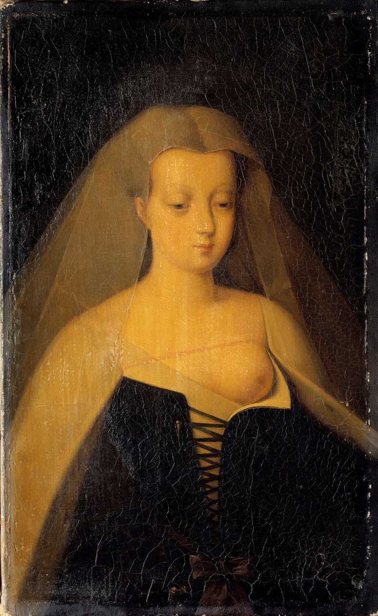 Portret van Agnes Sorel (1422-1450) (Dame van Beaute sur Marne), favoriet van koning Karel VII (1422-1461) (detail) door Francois (after) Clouet