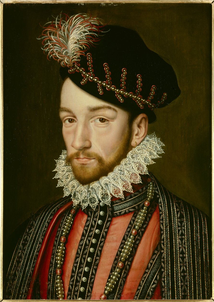 Portret van Karel IX (1550 - 1574) door Francois (after) Clouet