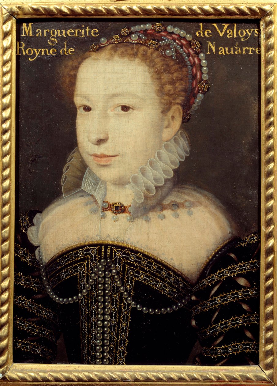 Portret van Marguerite de Valois (1553-1615) of Koningin Margot door Francois (after) Clouet