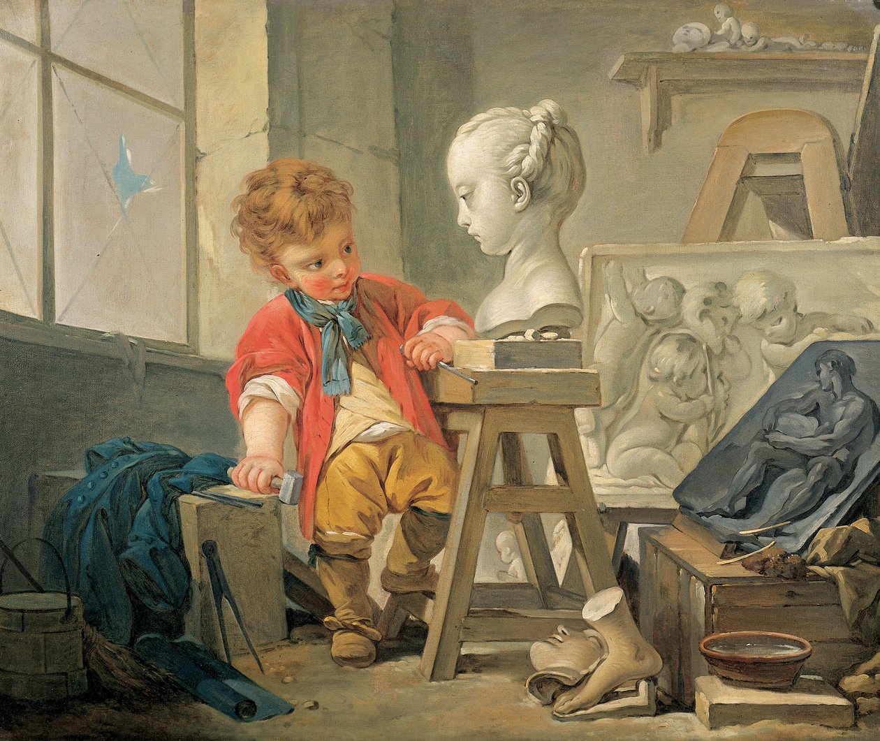 Een Allegorie van Beeldhouwkunst door Francois (and studio) Boucher