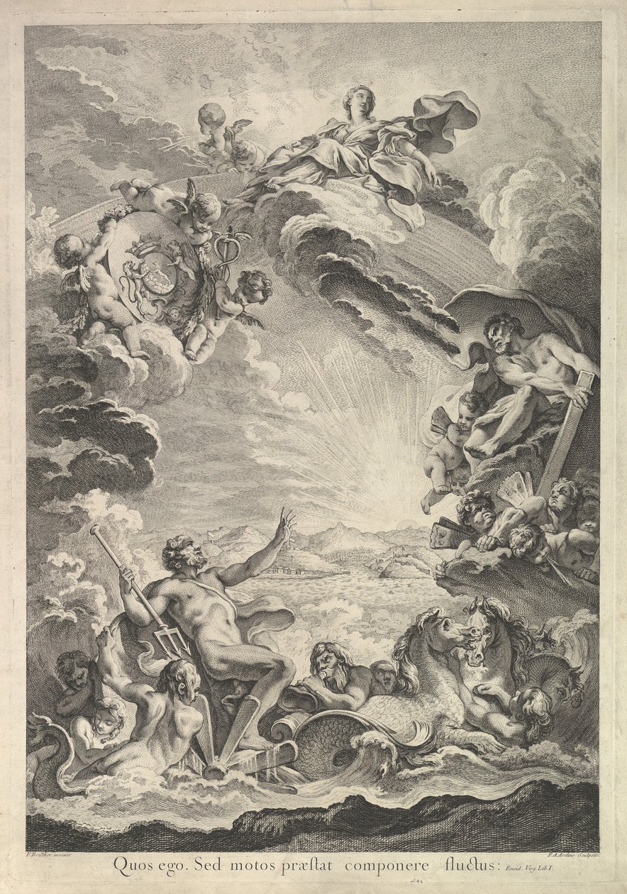 Neptunus Kalmeert de Storm door Francois Antoine Aveline