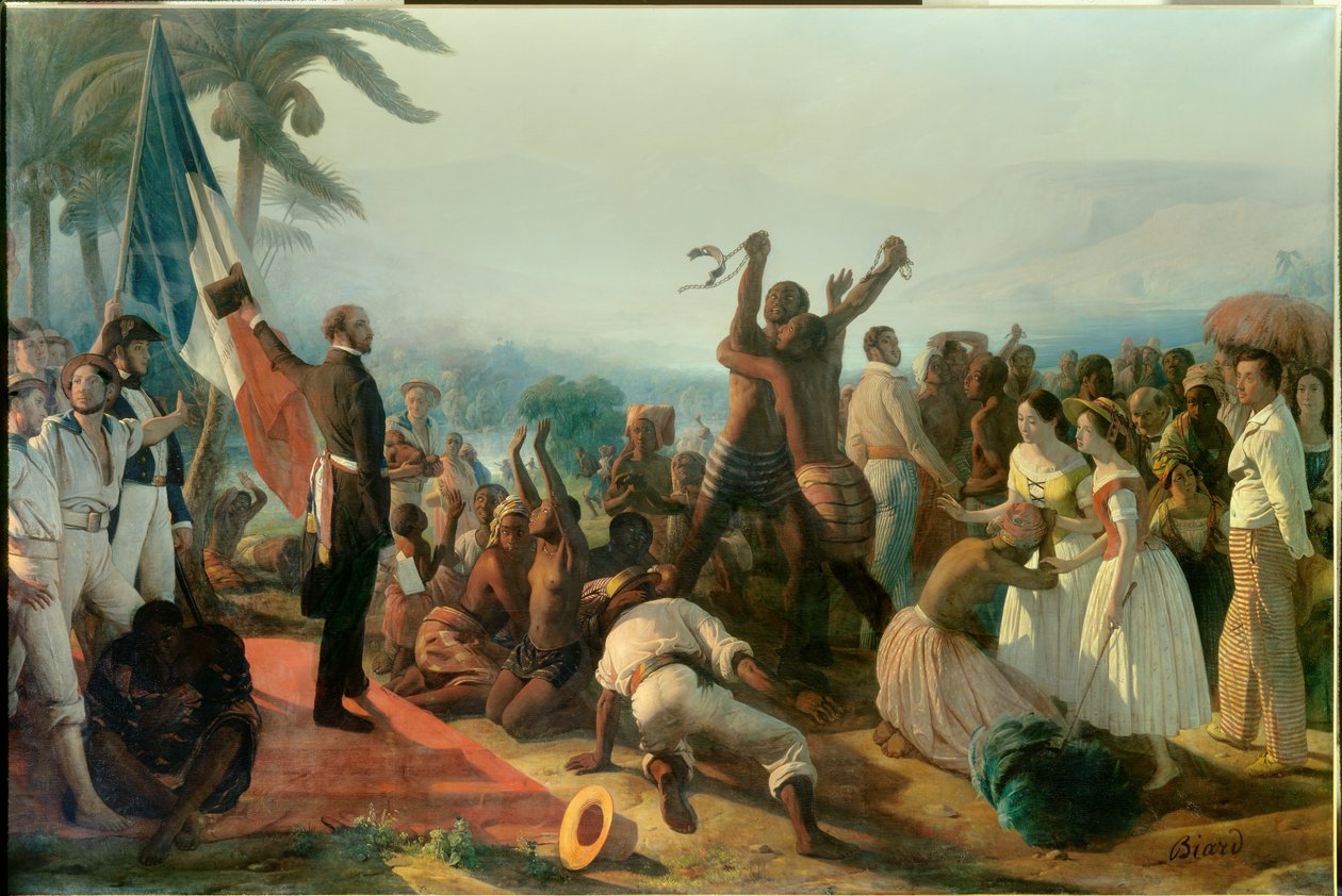 Proclamatie van de afschaffing van de slavernij in de Franse koloniën op 23 april door François Auguste Biard
