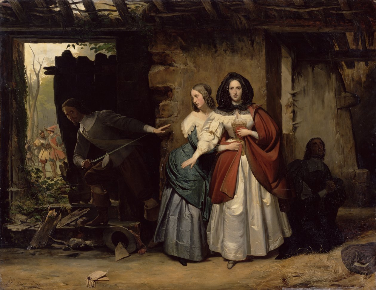 De vlucht van Henrietta-Maria van Frankrijk, koningin van Engeland in 1638, 1835 door Francois Augustin Desmoulins