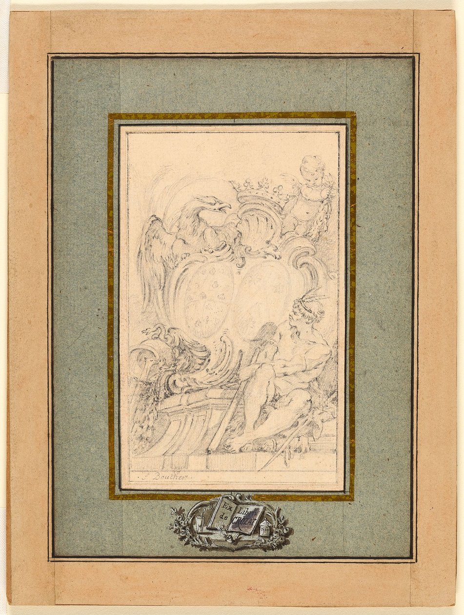 Wapenboekplaat voor Crozat, Baron de Thiers door François Boucher