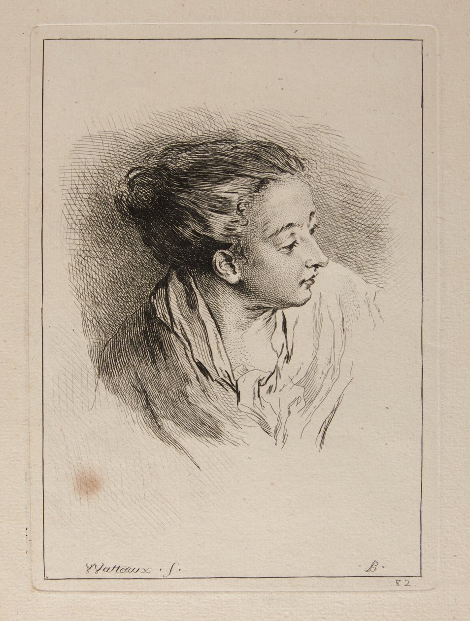 Buste van een vrouw met naar achteren getrokken haar door François Boucher