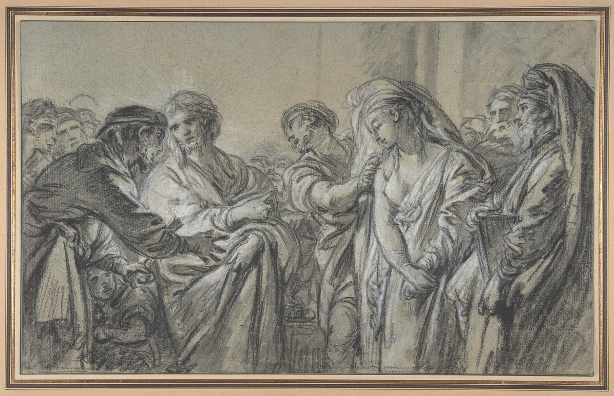Christus en de vrouw die op overspel betrapt was door François Boucher