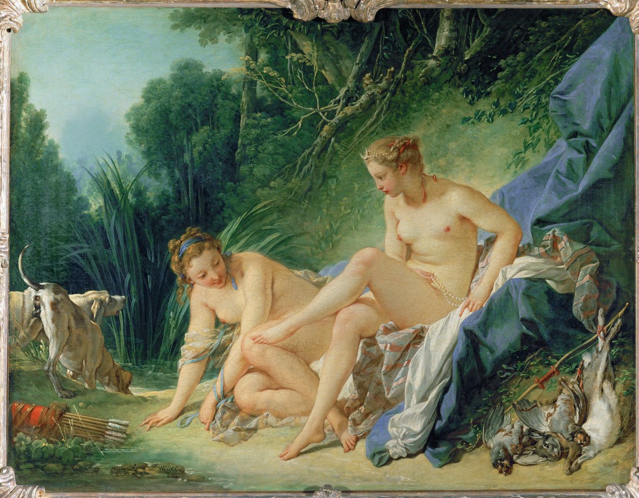 Diane au bain - Diana in bad na de jacht. De maansikkel in haar haar is het symbool voor water, de maan ... door François Boucher