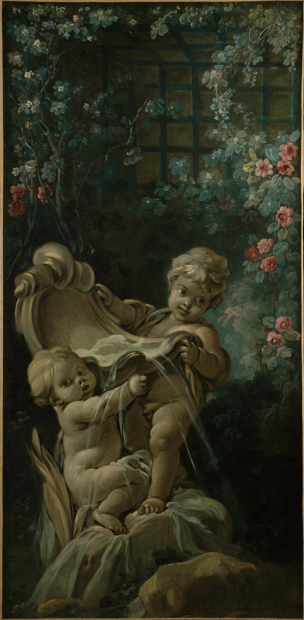 Fontein met twee cupido’s, waarvan er één knielt door François Boucher