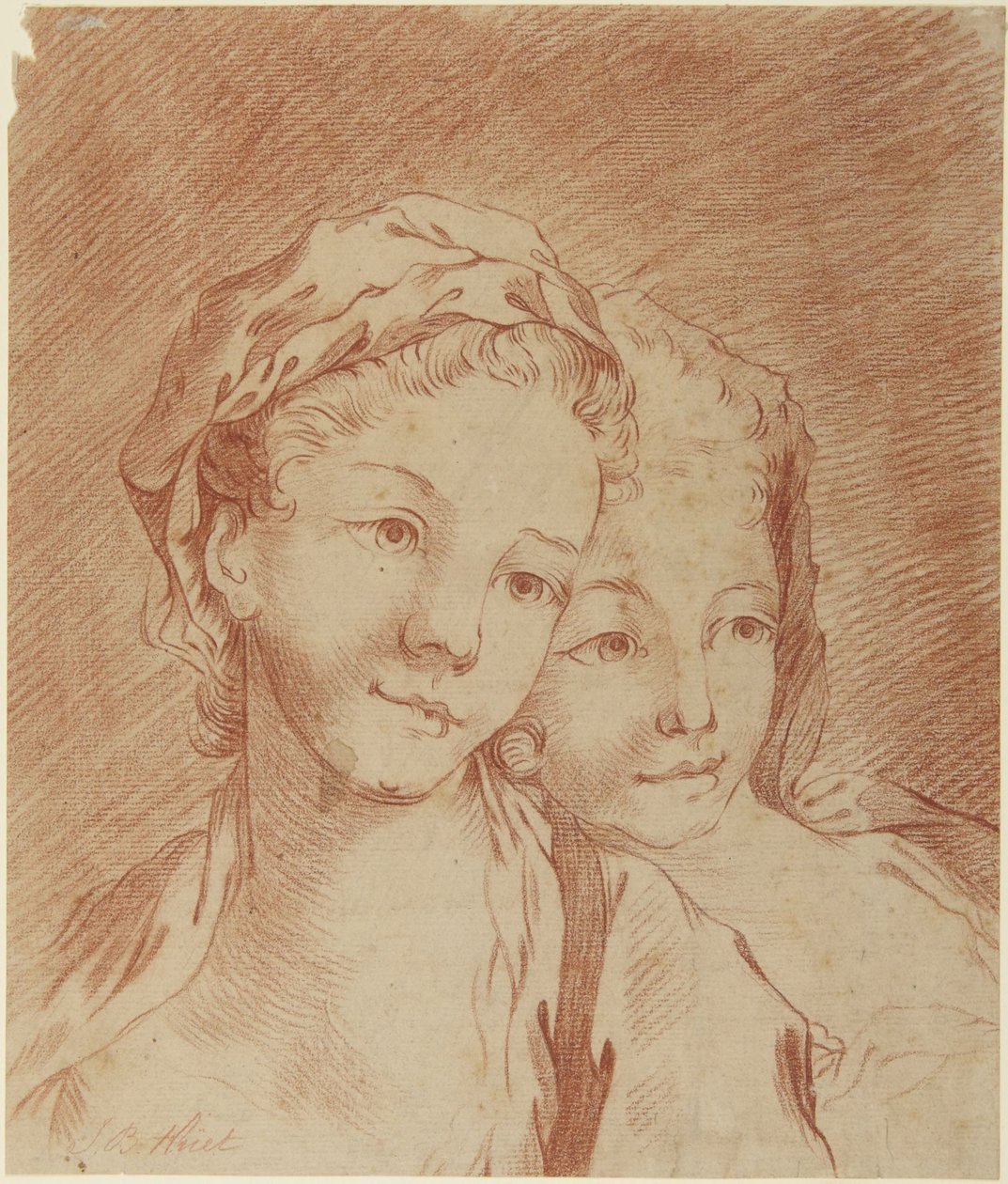 De hoofden van twee meisjes door François Boucher
