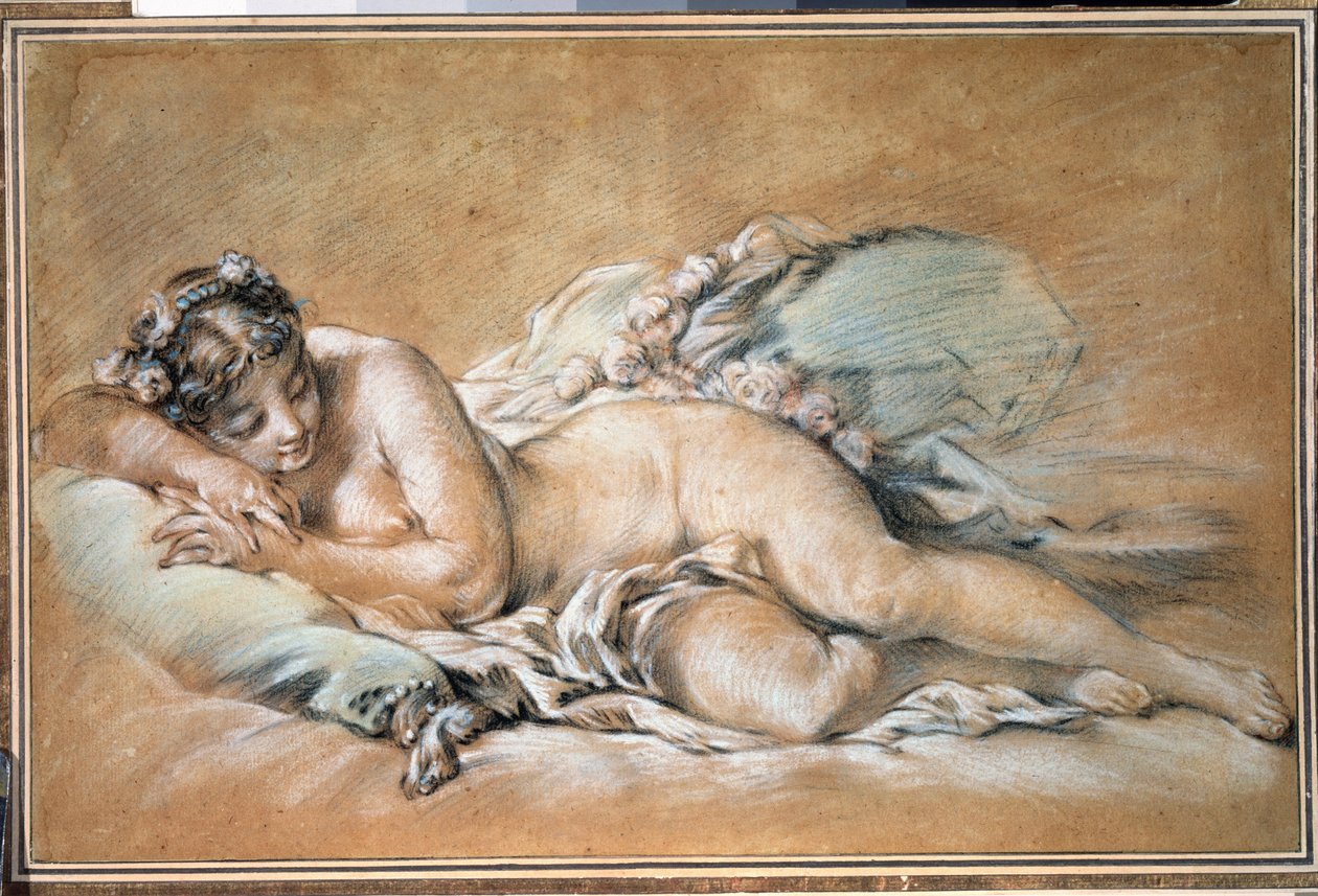 Slapende jonge vrouw door François Boucher