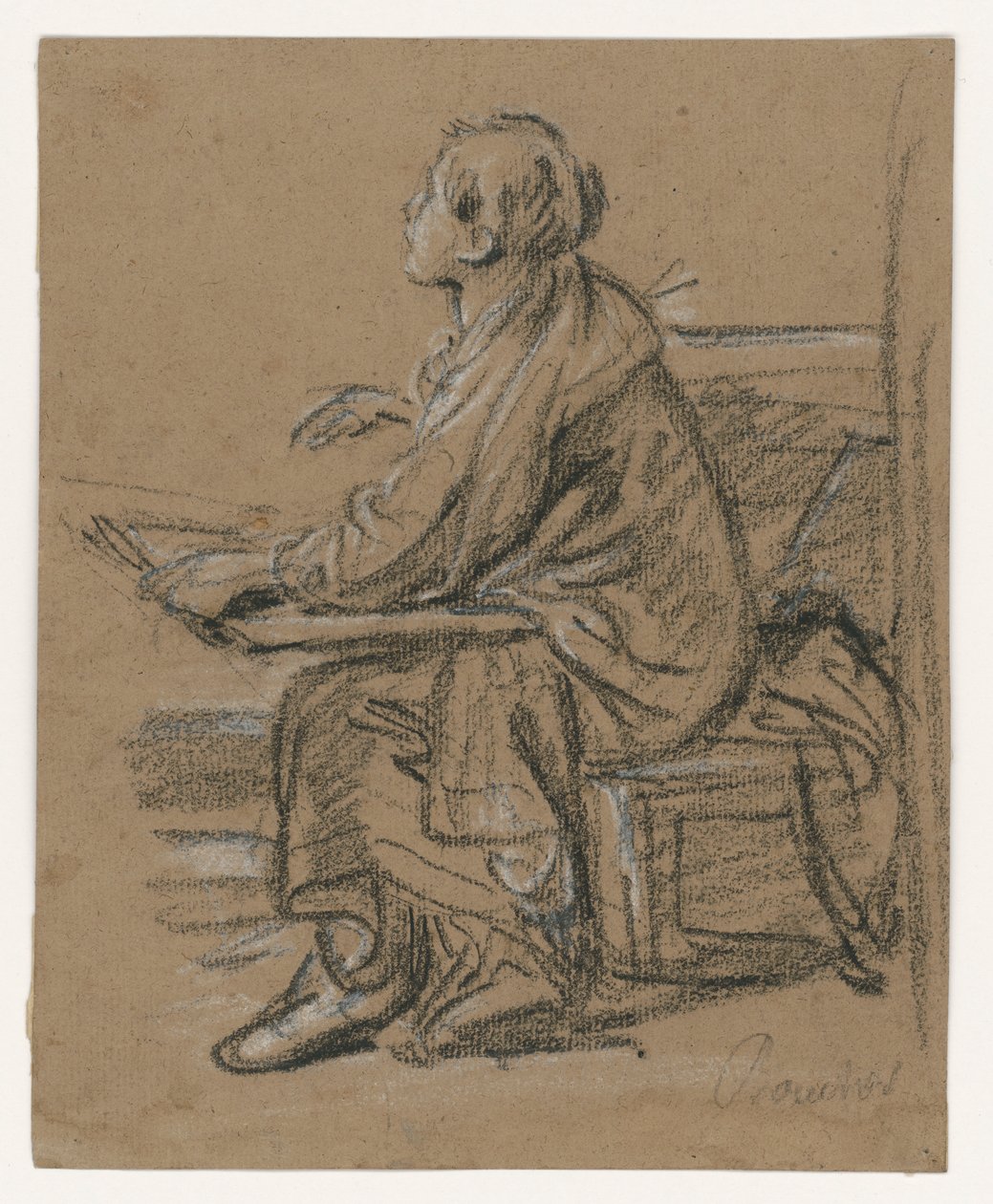 Jonge tekenaar () . Zittend figuur met een map op schoot door François Boucher