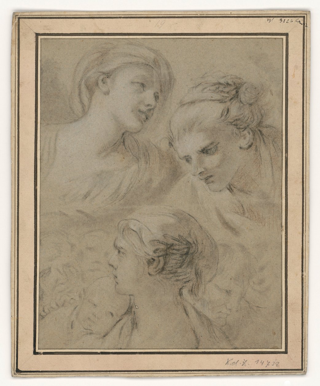 Hoofdstudies die op exemplarische wijze verschillende emoties weergeven door François Boucher
