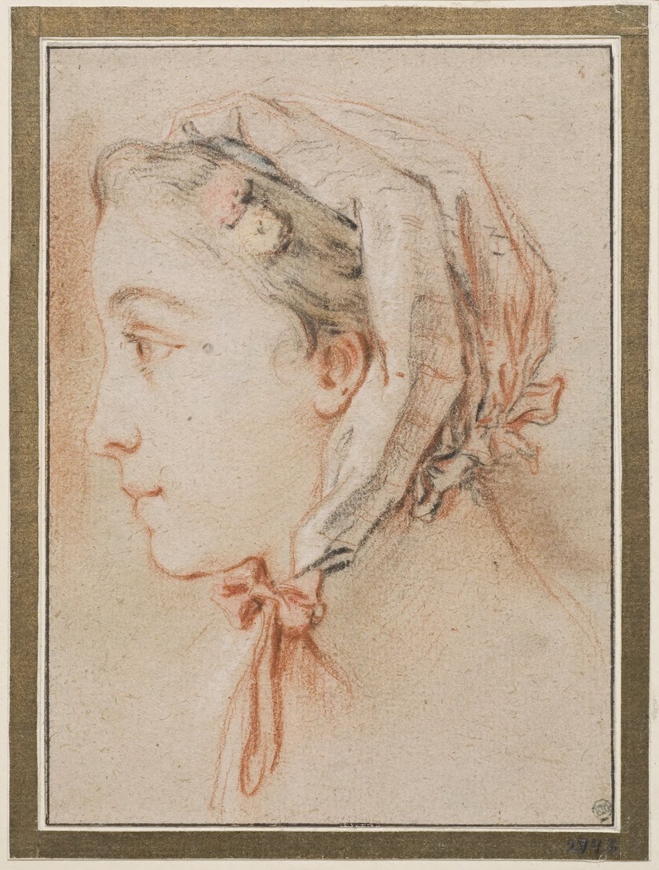 Vrouwenhoofd, in profiel met muts door François Boucher
