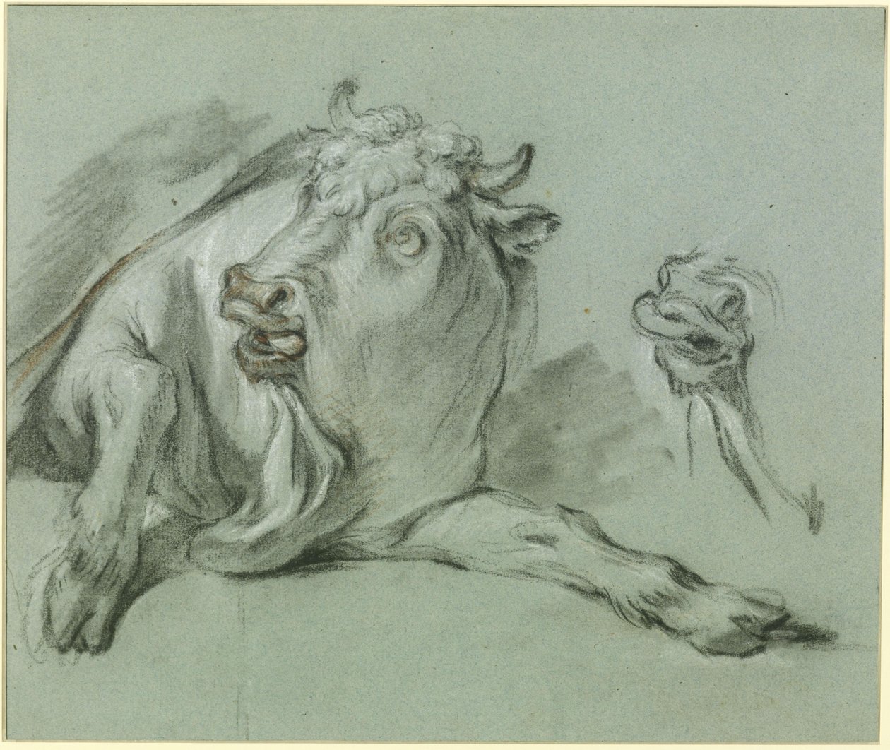 Rustende stier. Studie naar het schilderij „De ontvoering van Europa” in het Musée du Louvre in Parijs door François Boucher